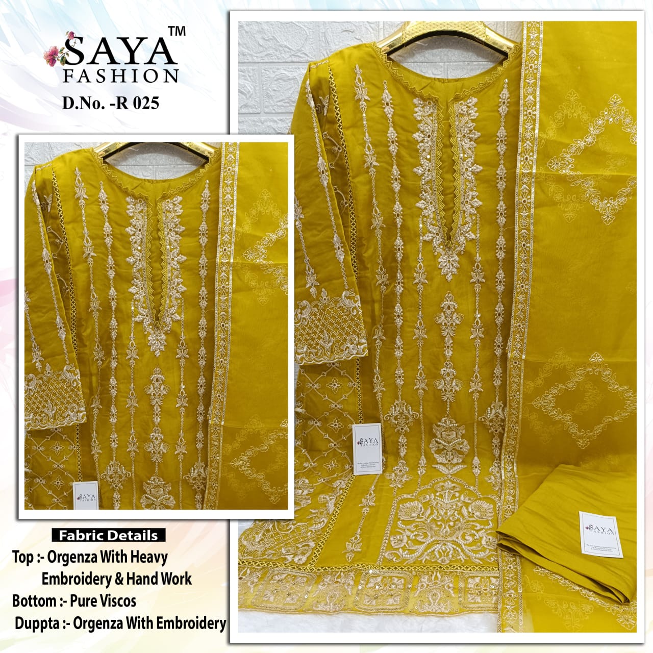 R 025 Saya Embroidery Organza Pakistani Readymade Suits Wholesale Price In Surat